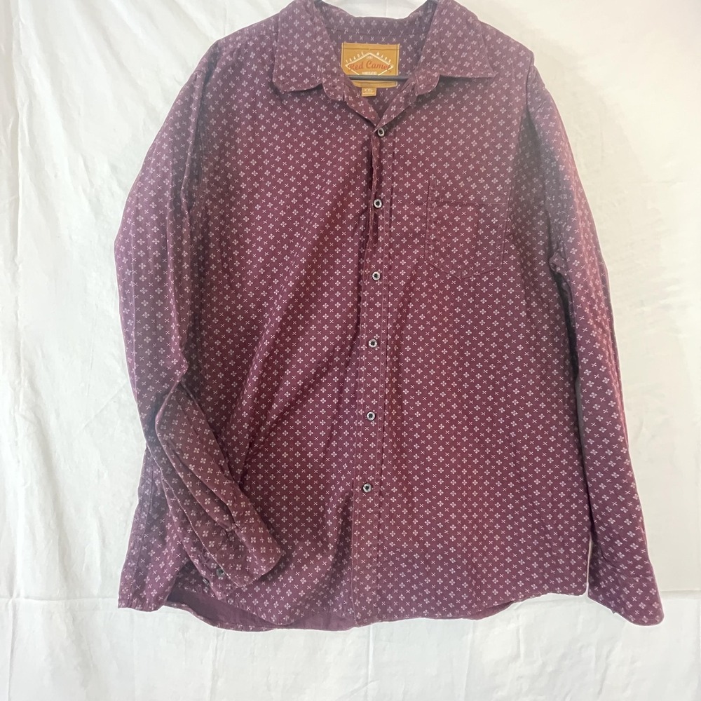 Red Camel Shirt Mens 2XL Burgundy Long Sleeve Button Front Geometric Print‎